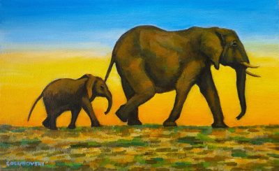 elephants-(-sunset-)
